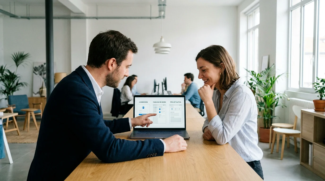 Deux développeurs collaborant sur la conception d'un logiciel métier sur mesure