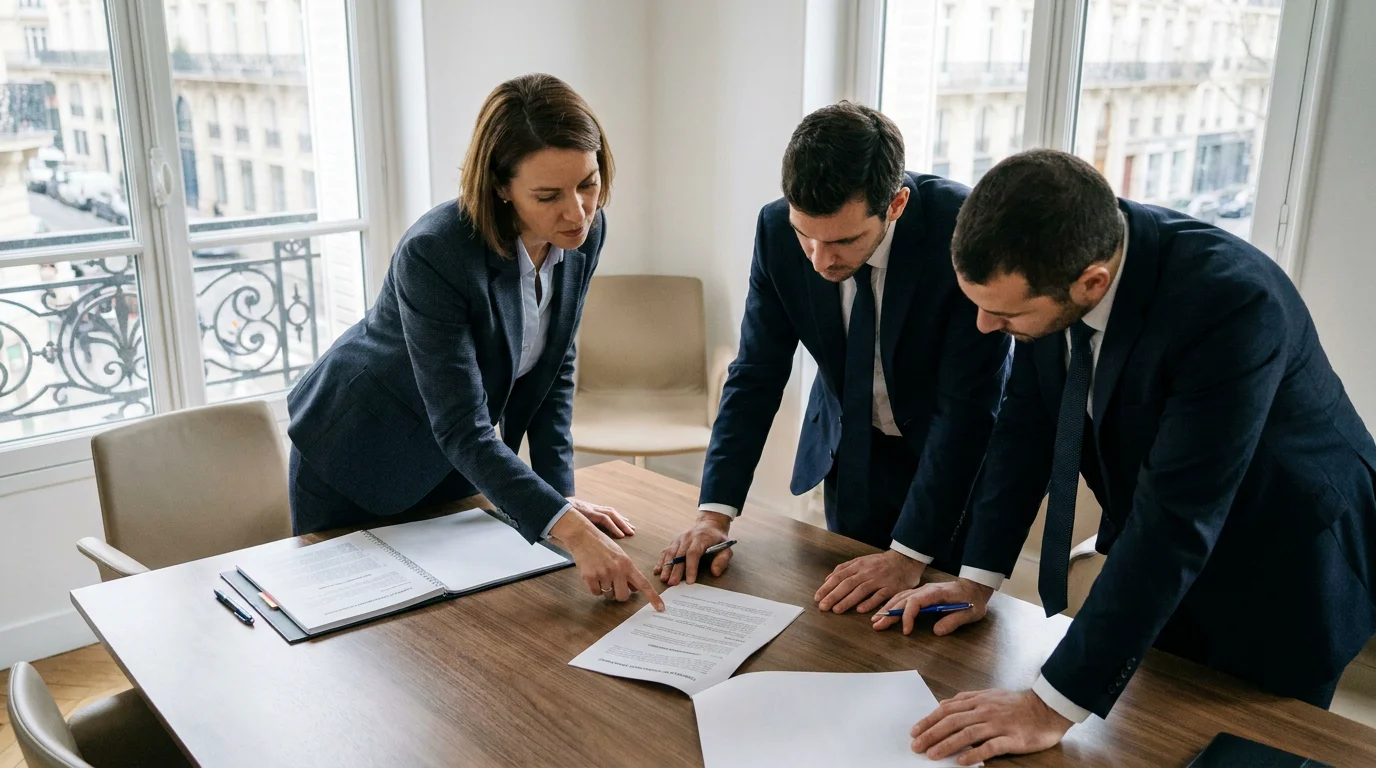 Professionnelle examinant un contrat d'agence web lors d'une réunion